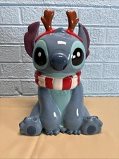Disney Stitch with Reindeer Antlers Christmas Cookie Jar Canister New
