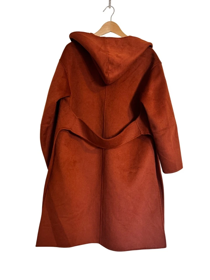 Abrigo Belle & Bloom Walk This Way Rust Sudadera con Capucha 3/4 Talla Mediana Mezcla de Lana Cepillada Foto 3 de 4
