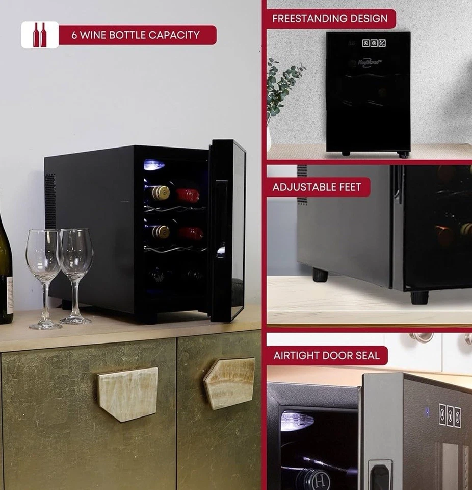 Nevera de vino Koolatron - Enfriador de vino, gabinete de 6 botellas para champán, rojo y blanco Foto 3 de 4