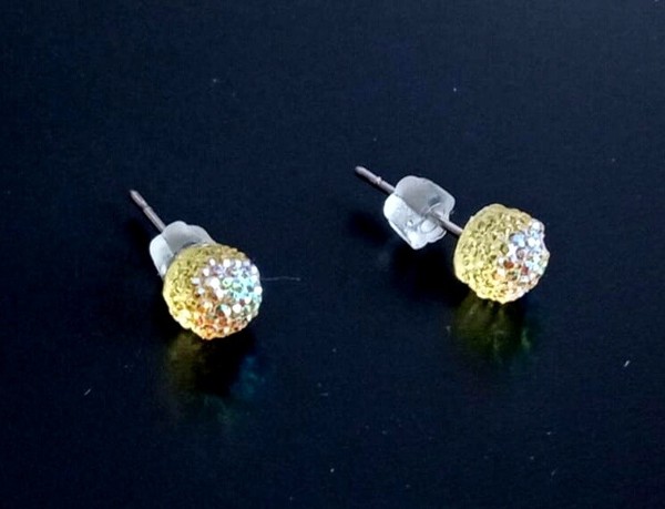 PENDIENTES BOLA 6mm TONO CHAMPAN EFECTO BRILLANTE ACRILICOS 