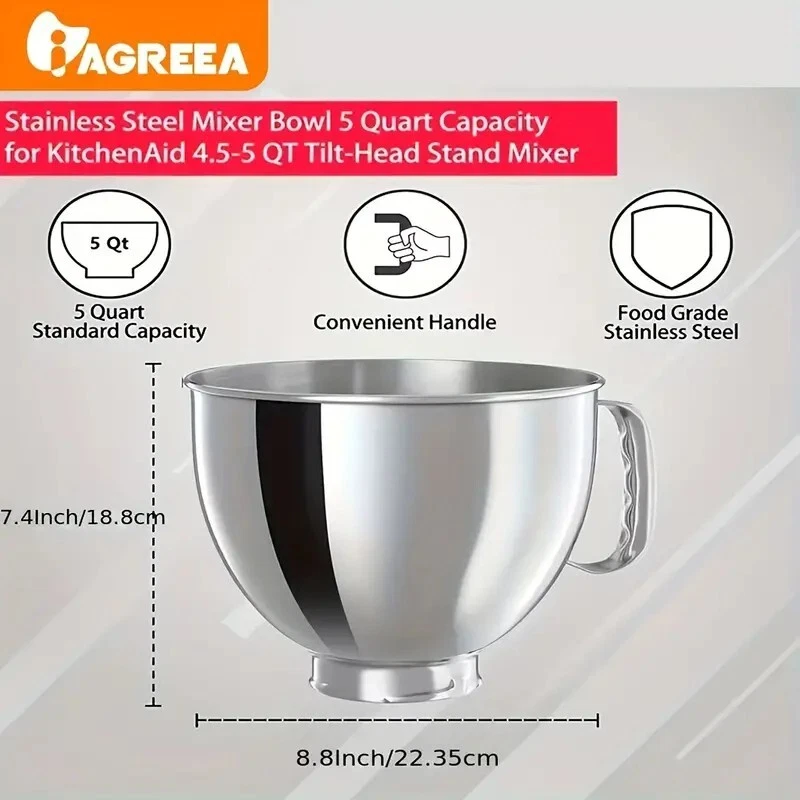 Kitchen Aid Cuenco de Acero Inoxidable, Batidora 4.5 y 5 Cuartos de Cuarto de Acero Inoxidable, Co Foto 3 de 4