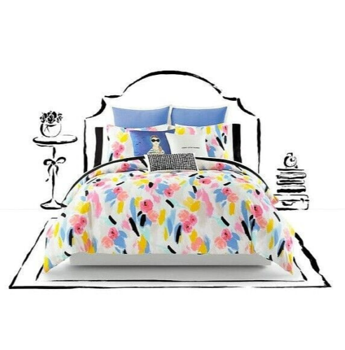 3-Pc Kate Spade Paintball Floral Full-Queen Comforter Set Watercolor Pink  Blue | eBay