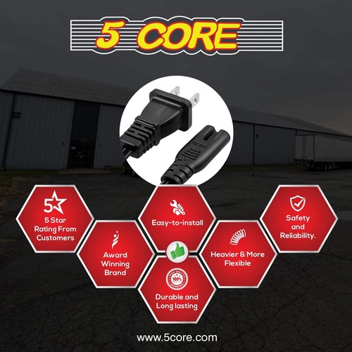 5 Core AC Power Cord 6 Ft • 2 Prong US Male to Female Extension Adapter • 16AWG/ - 第 12/26 張圖片