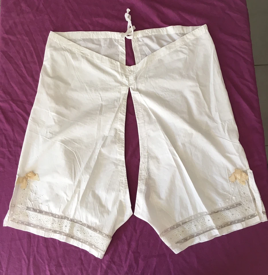 Linge Blanc Ancien Ancienne Culotte Panty Dentelle Broderie Monogramme  MP - Photo 2/4