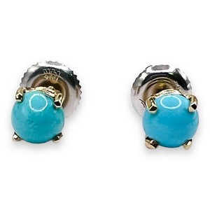 14k White Gold Natural Turquoise Round Stud Earrings Screw Backs