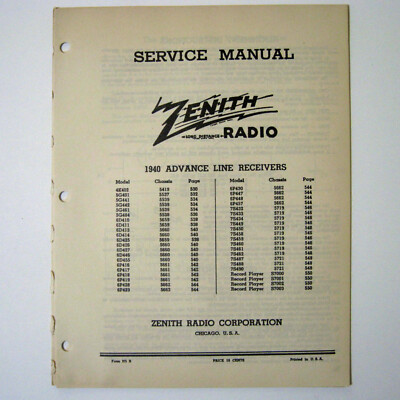 Zenith   1940 Radio Receivers Service Manual - 28 Pages - 4K402 Thru 7S490 - New