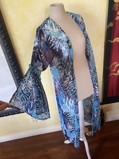 Kendal Kylie Coverup Duster Coat Sheer Topper Blue Long Cardigan L NWT Kimono