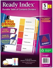 Avery 11187 Table of Contents Ready Index Dividers #s 1-5 - 6 Sets - 30 Tabs New