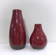 Pair of Mid Century Modern Ceramic Glazed Maroon Pottery Vases - Numbered