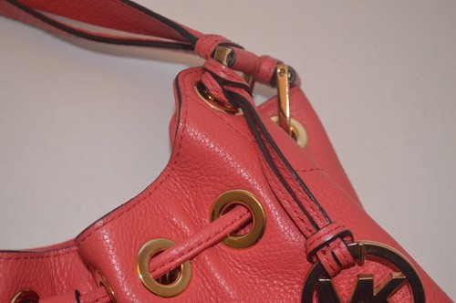 Michael Kors Leather Camden Drawstring Shoulder Bag Coral PInk Medium Size - Picture 21 of 23