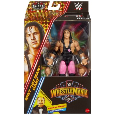 WWE Action Figure WrestleMania 6 Elite Bret Hart VEGAS Howard Finkel BAF