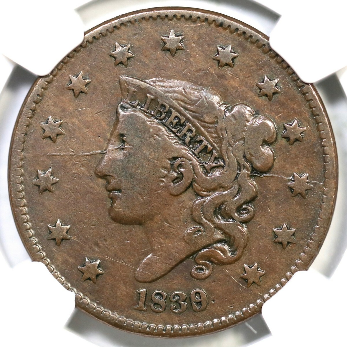 1839/6 N-1 R-3+ NGC VF 20 Head of 36 Matron or Coronet Head Large