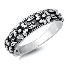 925 Sterling Silver Pretty Flowers Leaves Fashion Ring 5mm Size 4-12