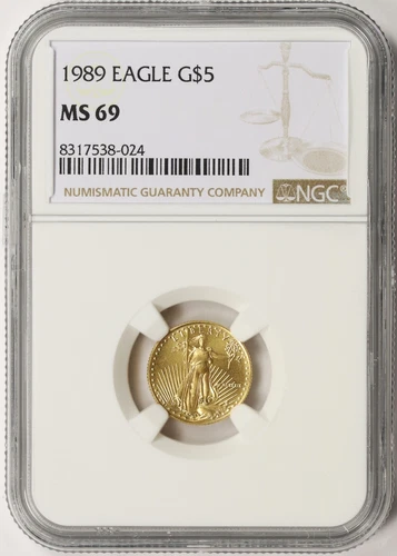 1989 $5 Gold 1/10 oz American Eagle NGC MS69