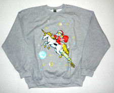Ugly Grey Sweatshirt Holiday Santa Riding Unicorn Space New