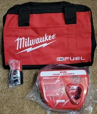 Milwaukee M12 CP2.0 2.0Ah Battery (48-11-2420) Charger Charging Kit w/ FUEL Bag