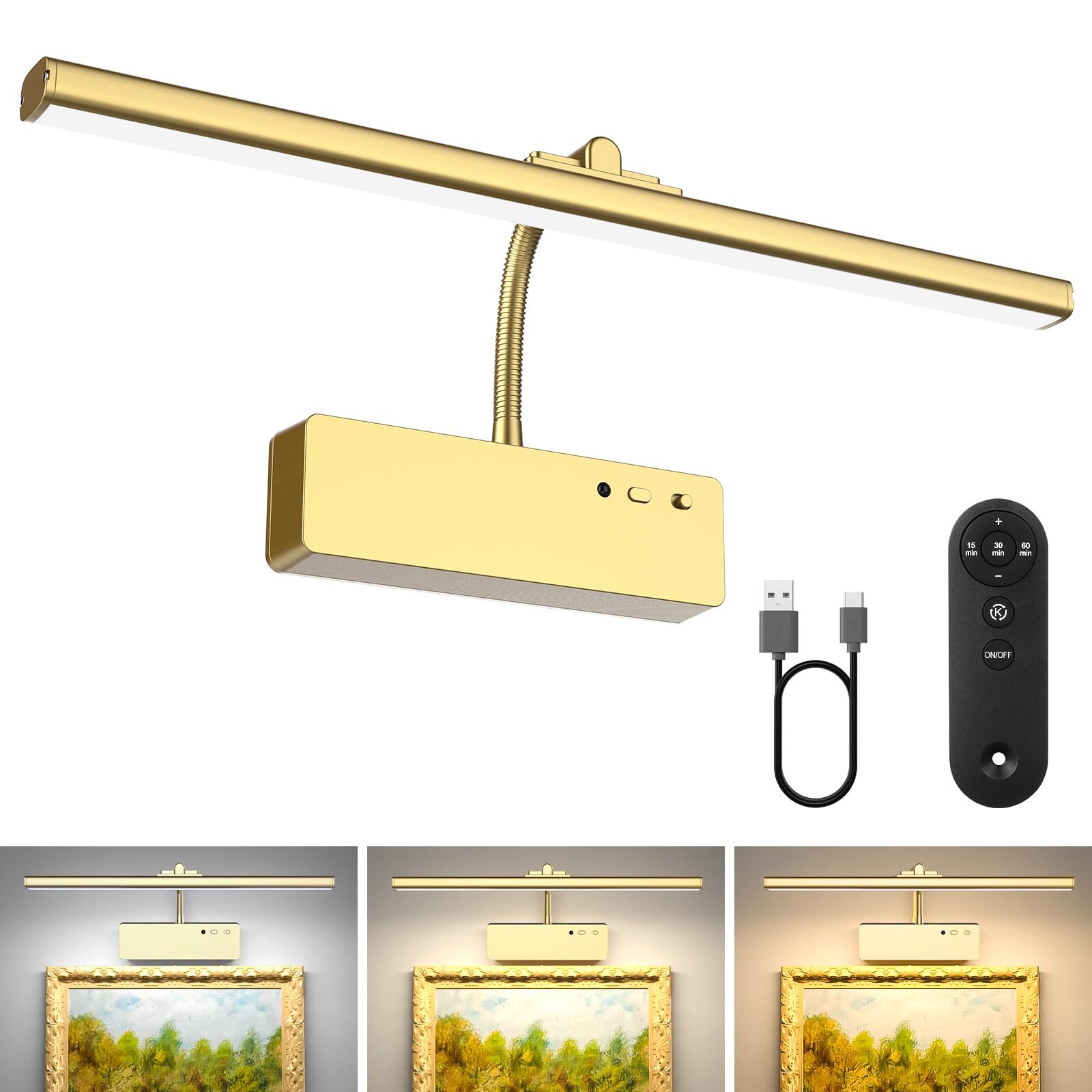 Picture Light with Remote, 15.35inch Wireless Rechargeable Battery Wall Light...