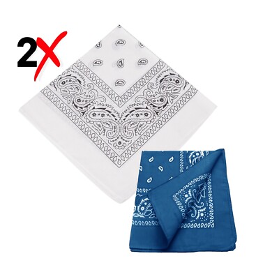 2 Pack Bandana 100% Cotton Paisley Print Double-Sided Scarf Head Neck Face Mask