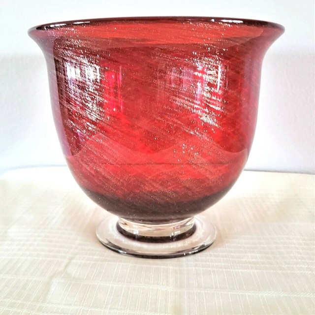Red With Metallic Sparkle Decorative Glass Footed Bowl eBay