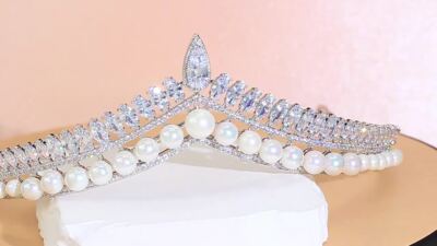 9699 Princess Pearl Crowns Cubic Zirconia Queen Tiaras for Bride Headdress OH3511_1.jpg main image 3