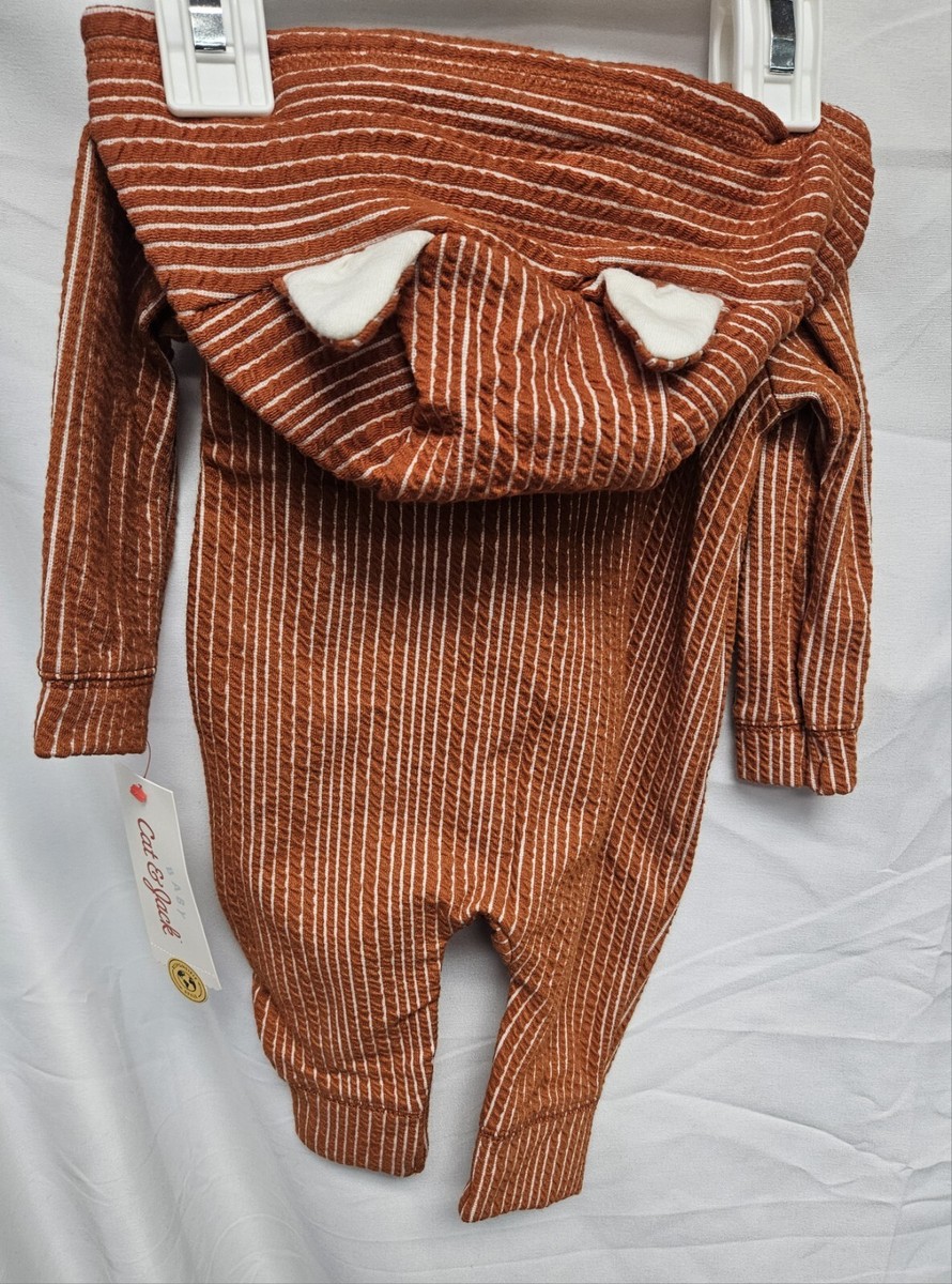 Cat & Jack Striped Fox Romper NB Newborn Hooded Ears Rust Orange