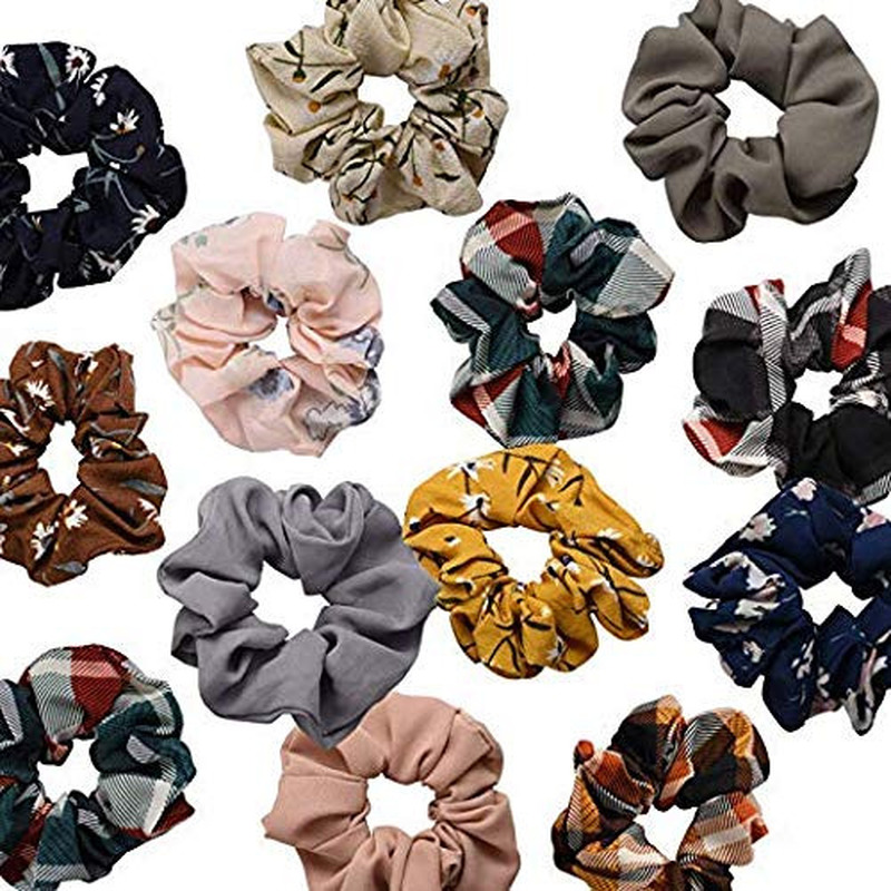 4pcs Chiffon Flower Scrunchies - Soft Elastic Hair Bands for Women