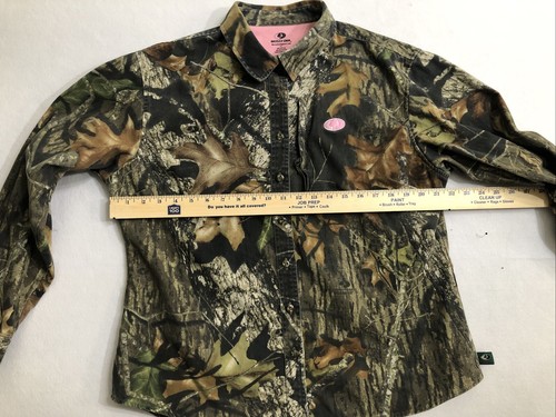 Mossy Oak Camo Button Down Shirt Womens XL Thick Outdoors Hunting Pink Logo - Picture 7 of 15