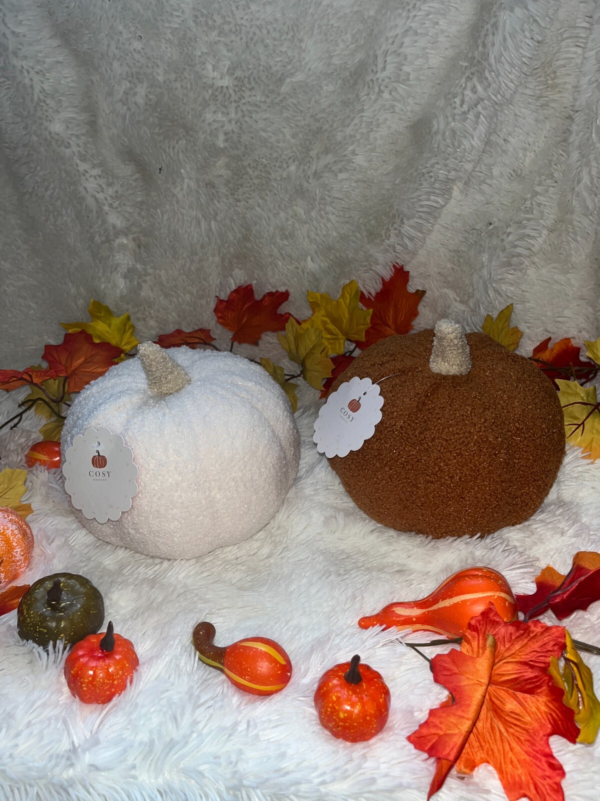 Citrouille en tissu lot de 2 pour decoration de cheminee cosy de salon