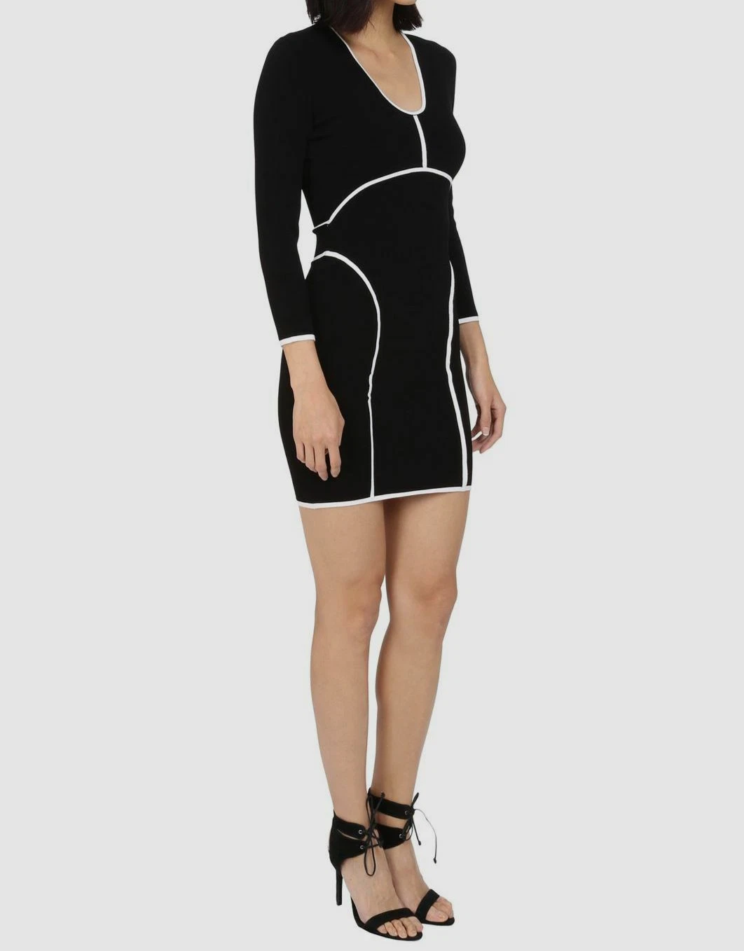 Abito in guaina scollo a V Dsquared2 da donna nero bianco manica lunga $1150 taglia XS