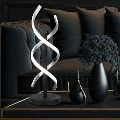 Tischleuchte Nachttischlampe Beistellleuchte LED dimmbar Spirale CCT silber Alu