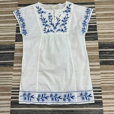 Crewcuts Girl's Coverup Dress Floral Embroidered White Blue Medium Size 8-9