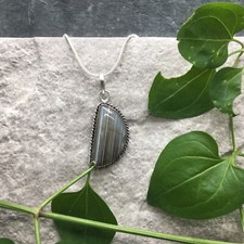 18 Botswana Agate Handmade Necklace 2" Pendant 925 Silver Plated New 4609