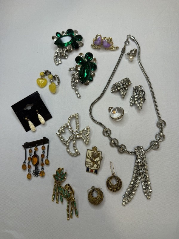 Vintage Rhinestone And Old Jewelry Lot