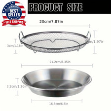 Heavy Duty Stainless Steel Frying Rack with Tray, Foldable Metal Mesh Basket for