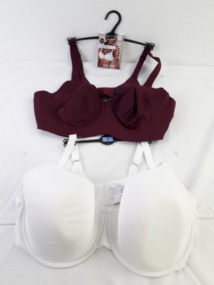 M&S Womens 2pcs Underwired Non Padded Full Cup Bras Burgundy White Size 42E NEW