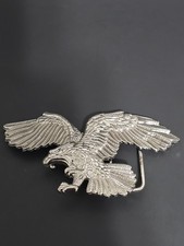 RARE American Bald Eagle Flying Cutout Figural Silver Vintage Belt Buckle