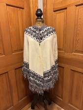 Vintage Cuddle Knit Poncho Cape One Size Cream Crochet Knit Bohemian Fringe
