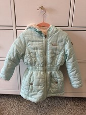 DKNY Girls Hooded Jacket Nylon Puffer Sherpa Lined Reversible Jacket Size 3T