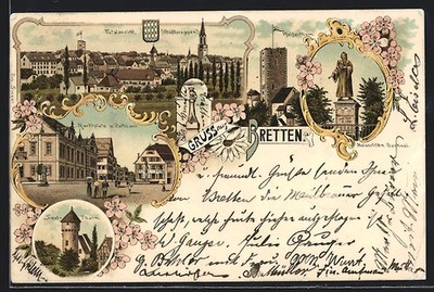 Lithograph Boards, Piper Tower, Melanchton Monument, Simel Tower 1898 