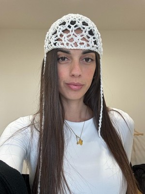 Crochet Mesh Skull Cap Mesh Hat Beanie Mütze Häkelmütze Spitze weiß