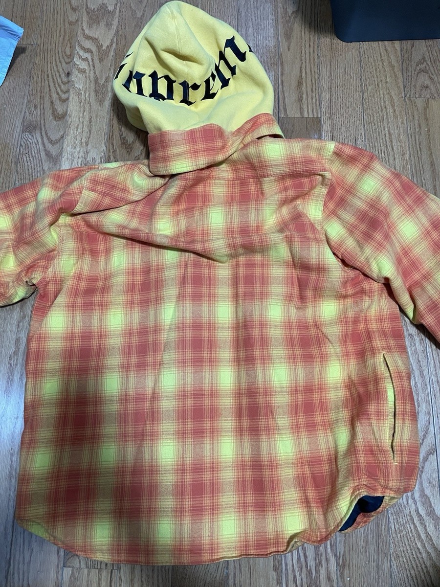 Supreme FW21 Hooded Flannel Zip-Up Jacket Orangw Color. Size Large