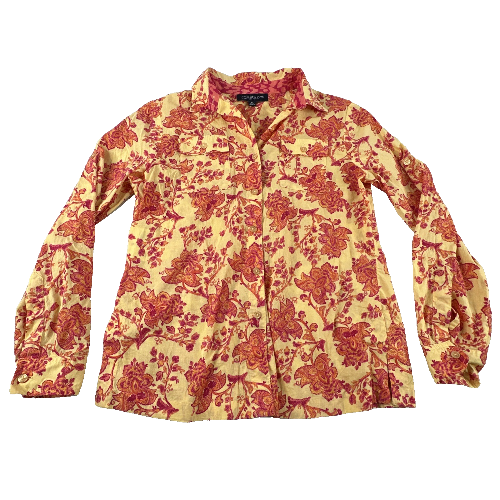 Jones New York Signature Boho Edge Floral Button Up Blouse. Women's PM.
