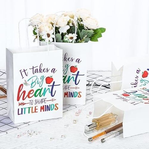 100 Pcs Teacher Appreciation Gift Paper Bag Bulk Teacher Gift Bag with Handle