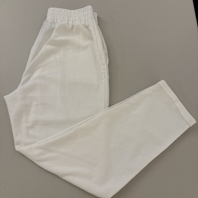 Ci Sona Women s White Size S Elastic Waist Linen Pants Pockets Tie Accent EUC