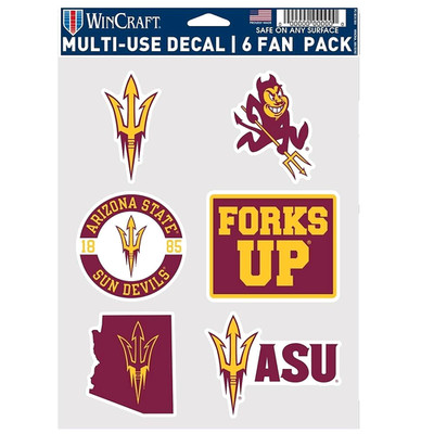 Arizona State Sun Devils Multi-Use 6 Fan Pack NCAA Decal Stickers 