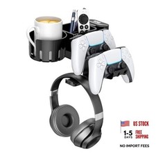 5 in 1 Desk Controller Holder - Rotating Headphone Hanger with Cup Black