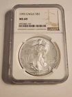 1993 American Silver Eagle 1 oz Coin  .999 Fine Silver NGC Certified MS69
