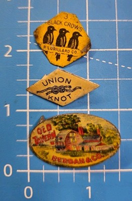 3 Vintage Tobacco Tags Old Tavern Berdan & Co, Union Knot, & 3 Black Crows 
