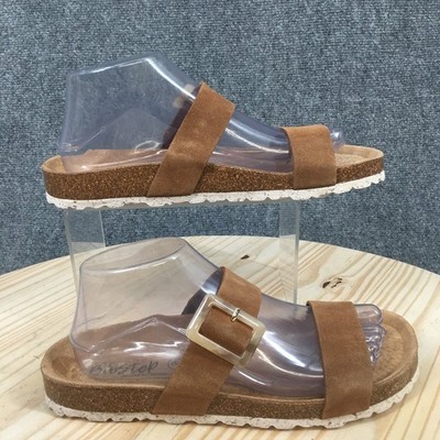 Biostep Sandals Womens Slip On Slides Brown Leather Buckle