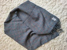 Vintage pure new wool houndstooth scarf, blue grey checked wool scarf